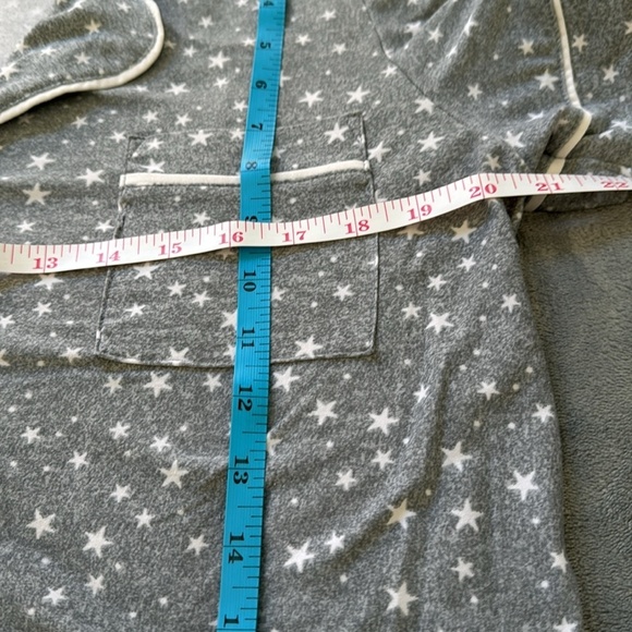 Roudelain Grey Buttonup Collared Star Print Piped Edges Shorts Pajama Set L - Picture 9 of 10